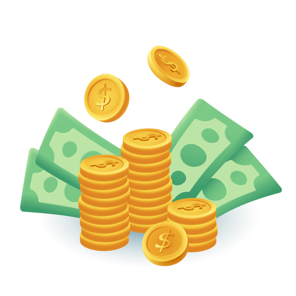 Gold Coins And Banknotes 3d Cartoon Style Icon - RVT Assessoria Contábil